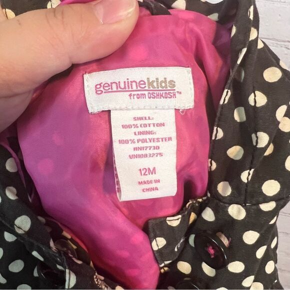 Oshkosh Girls lightweight jacket brown and cream polka dots size 12 months - Picture 4 of 4